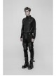 Twill PU Leather Knee Solid Armor Metal Zipper Black Punk Denim Trousers