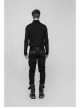 Twill PU Leather Knee Solid Armor Metal Zipper Black Punk Denim Trousers