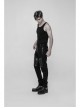 Twill PU Leather Knee Solid Armor Metal Zipper Black Punk Denim Trousers