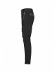 Twill PU Leather Knee Solid Armor Metal Zipper Black Punk Denim Trousers