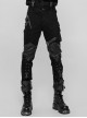 PU Loops Sharp Corner Buckle Knee Part Armor Design Metal Zipper Black Punk Trousers