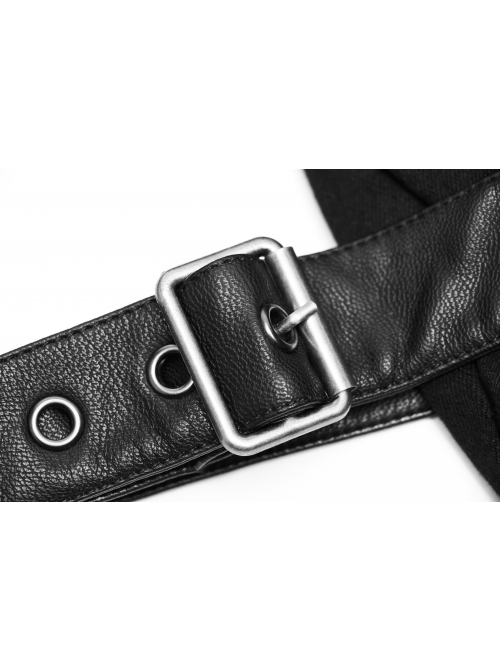 PU Loops Sharp Corner Buckle Knee Part Armor Design Metal Zipper Black Punk Trousers