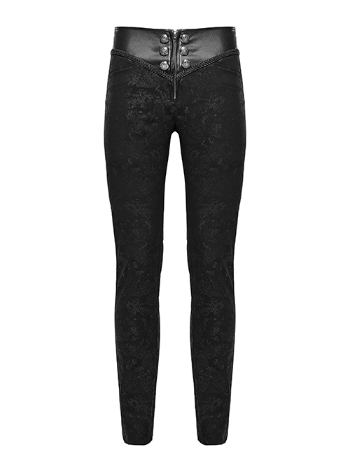 Waist Head Stereoscopic Pattern Leather Metal Buckle Lace-Up Black Gothic Trousers