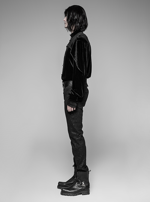 Waist Head Stereoscopic Pattern Leather Metal Buckle Lace-Up Black Gothic Trousers
