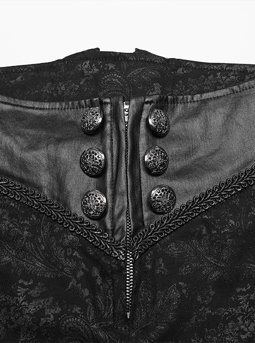 Waist Head Stereoscopic Pattern Leather Metal Buckle Lace-Up Black Gothic Trousers