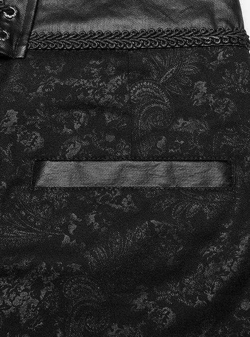 Waist Head Stereoscopic Pattern Leather Metal Buckle Lace-Up Black Gothic Trousers