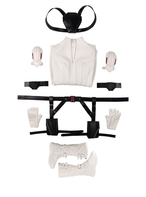 Black Widow Natasha Romanoff White Battle Suit Halloween Cosplay Costume Full Set