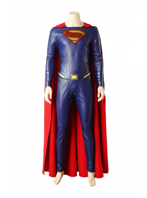 Justice League Superman Clark Kent Blue Battle Suit Halloween Cosplay Costume Bodysuit Full Set