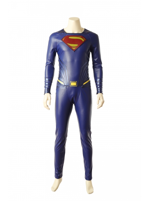 Justice League Superman Clark Kent Blue Battle Suit Halloween Cosplay Costume Bodysuit Full Set
