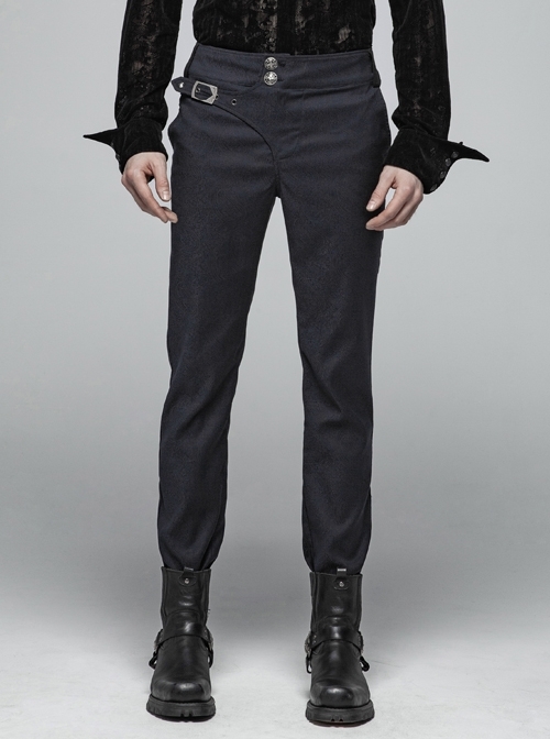 Dark Grey Dark Jacquard Woven Metal Buckle Hasp Gothic Trousers