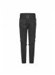 Worn-Out Denim Splice Mesh Raw Edge Metal Ring Decoration Black Punk Trousers