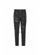 Worn-Out Denim Splice Mesh Raw Edge Metal Ring Decoration Black Punk Trousers
