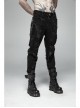 Worn-Out Denim Splice Mesh Raw Edge Metal Ring Decoration Black Punk Trousers