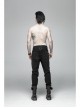Worn-Out Denim Splice Mesh Raw Edge Metal Ring Decoration Black Punk Trousers