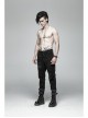 Worn-Out Denim Splice Mesh Raw Edge Metal Ring Decoration Black Punk Trousers