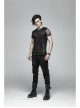 Worn-Out Denim Splice Mesh Raw Edge Metal Ring Decoration Black Punk Trousers
