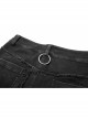 Worn-Out Denim Splice Mesh Raw Edge Metal Ring Decoration Black Punk Trousers