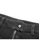 Worn-Out Denim Splice Mesh Raw Edge Metal Ring Decoration Black Punk Trousers