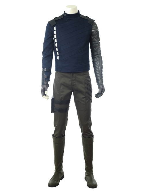 Avengers Infinity War Winter Soldier Bucky Barnes Navy Blue Top Battle Suit Halloween Cosplay Costume Full Set