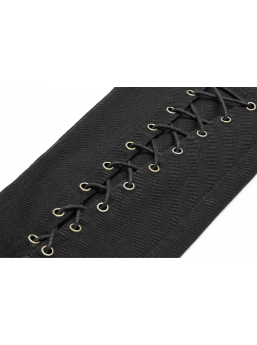 Black Lace-Up Rivet Skull Buckle Punk Tight Pants
