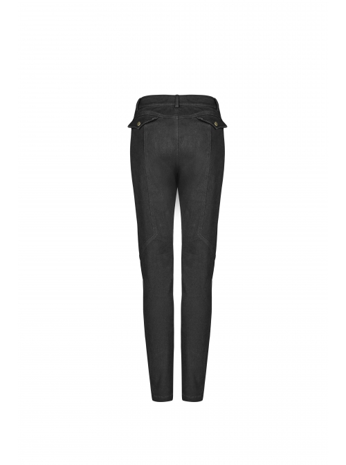 Black Lace-Up Rivet Skull Buckle Punk Tight Pants