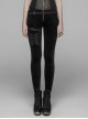 Dark Flower Velvet Lace-Up Metal Buckle Leg Loop Waist Belt Black Punk Leggings
