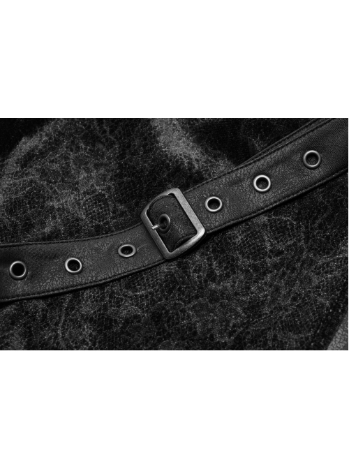 Dark Flower Velvet Lace-Up Metal Buckle Leg Loop Waist Belt Black Punk Leggings