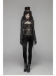 Dark Flower Velvet Lace-Up Metal Buckle Leg Loop Waist Belt Black Punk Leggings