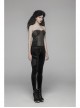 Dark Flower Velvet Lace-Up Metal Buckle Leg Loop Waist Belt Black Punk Leggings