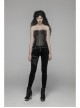 Dark Flower Velvet Lace-Up Metal Buckle Leg Loop Waist Belt Black Punk Leggings