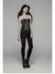 Dark Flower Velvet Lace-Up Metal Buckle Leg Loop Waist Belt Black Punk Leggings