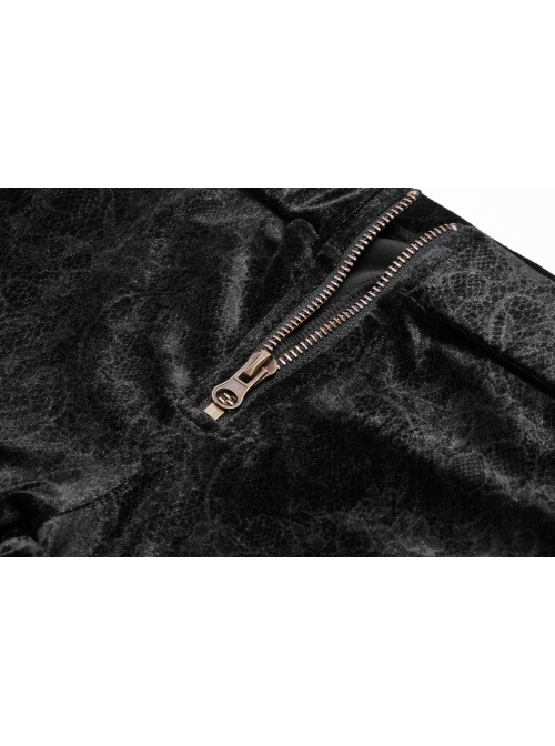 Dark Flower Velvet Lace-Up Metal Buckle Leg Loop Waist Belt Black Punk Leggings