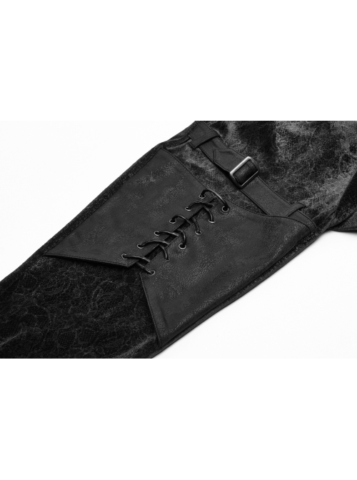Dark Flower Velvet Lace-Up Metal Buckle Leg Loop Waist Belt Black Punk Leggings