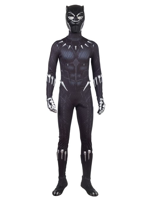 Black Panther T'Challa Black Printing Version Battle Suit Halloween Cosplay Costume Full Set