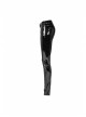 Velvet Patent PU Leather Splice Weft Velvet Placket Zipper Metal Buckle Loop Black Punk Leggings