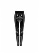 Velvet Patent PU Leather Splice Weft Velvet Placket Zipper Metal Buckle Loop Black Punk Leggings