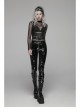 Velvet Patent PU Leather Splice Weft Velvet Placket Zipper Metal Buckle Loop Black Punk Leggings