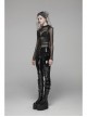 Velvet Patent PU Leather Splice Weft Velvet Placket Zipper Metal Buckle Loop Black Punk Leggings