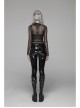 Velvet Patent PU Leather Splice Weft Velvet Placket Zipper Metal Buckle Loop Black Punk Leggings