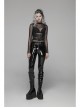 Velvet Patent PU Leather Splice Weft Velvet Placket Zipper Metal Buckle Loop Black Punk Leggings