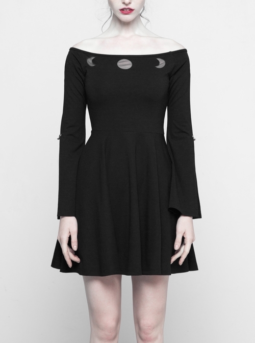 Steam Punk Female Black Long Sleeve Lunar Strapless Dress
