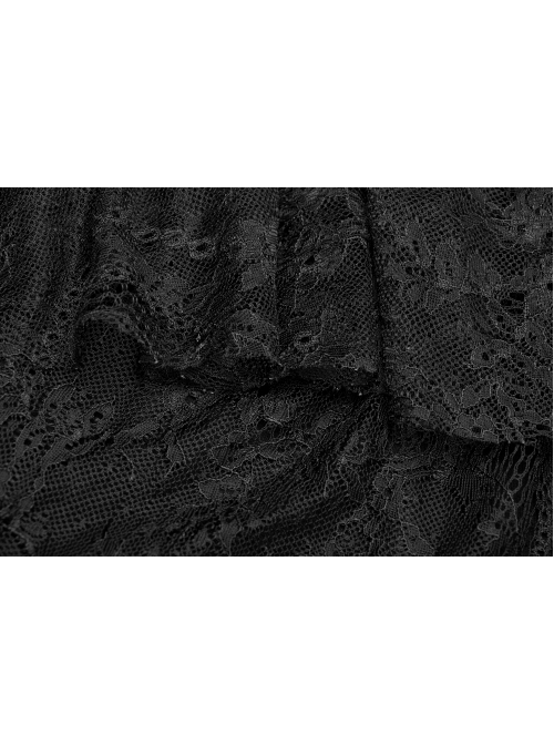 Black Knit Lace-Up Splice Frill Lace Gothic Horn Leggings