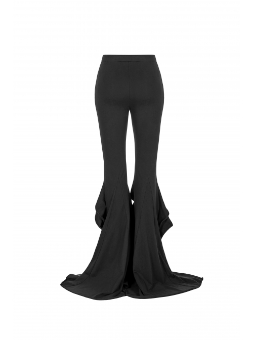 Black Knit Lace-Up Splice Frill Lace Gothic Horn Leggings