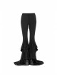 Black Knit Lace-Up Splice Frill Lace Gothic Horn Leggings