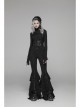 Black Knit Lace-Up Splice Frill Lace Gothic Horn Leggings