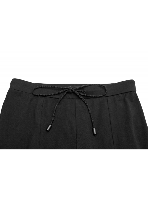 Black Knit Lace-Up Splice Frill Lace Gothic Horn Leggings