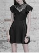 Gothic Female Lace Stitching V-neck High Waist Chiffon Dress