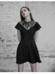 Gothic Female Lace Stitching V-neck High Waist Chiffon Dress