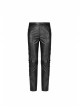 Dark Grain PU Leather Skull Buckle Side Lace-Up Black Punk Pants