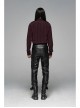 Dark Grain PU Leather Skull Buckle Side Lace-Up Black Punk Pants